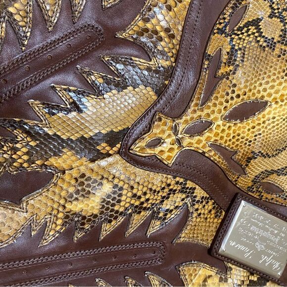Ralph Lauren Purple Label Handbags - Ralph Lauren Collection Italian Tan Python Western Flame Stitch Hobo Handbag